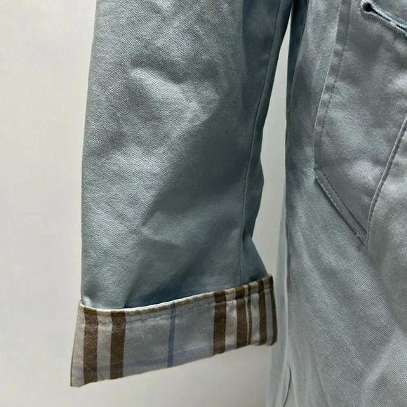 Burberry Trench Coat Jacket Button Down Nova Check Plaid Light Blue Size 8 R - Picture 4 of 16